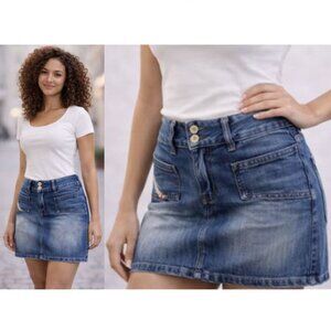 Diesel Denim Mini Skirt Blue Low Rise Y2K Cargo Pocket Jean Size medium